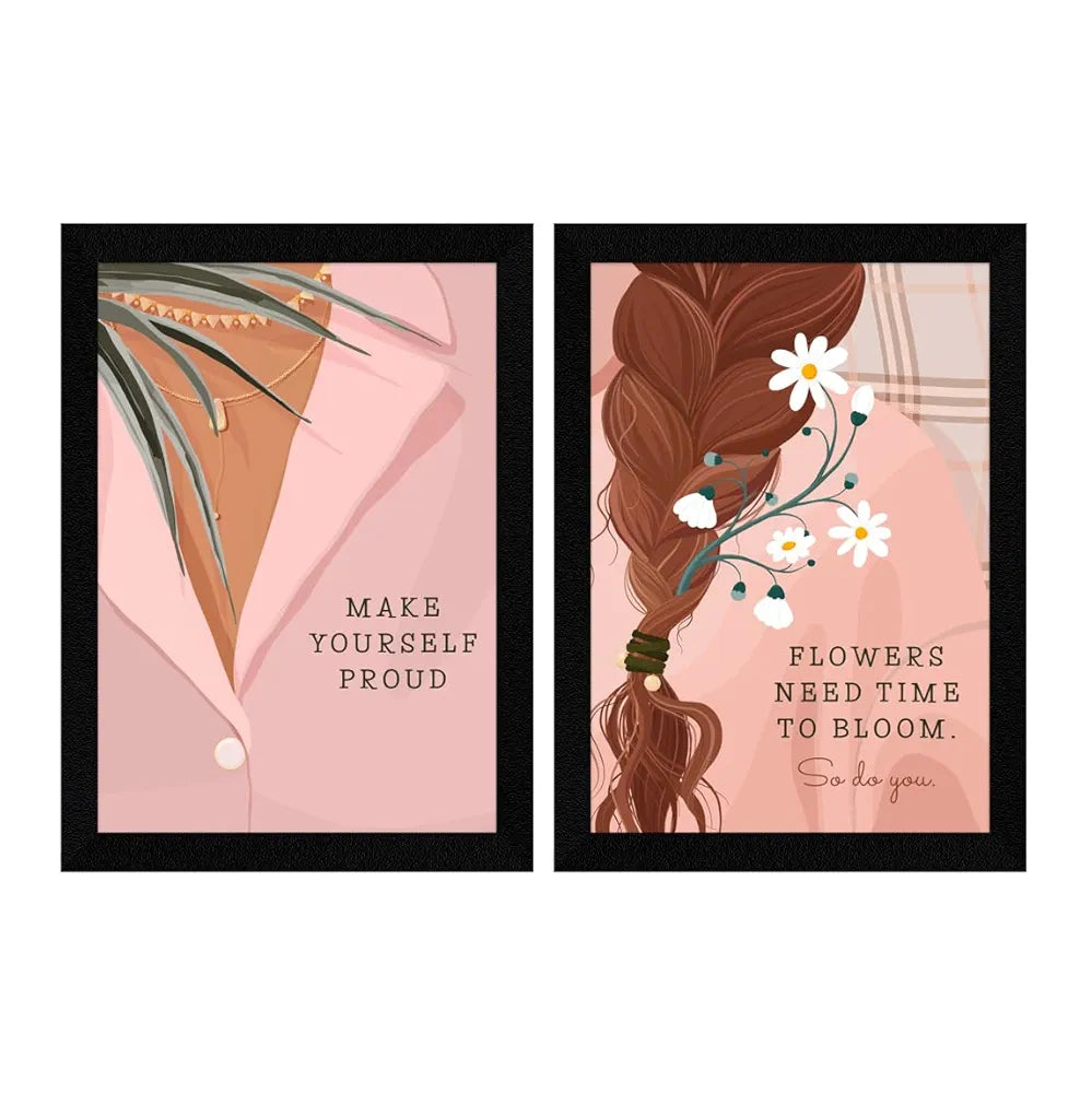 ArtX Paper Women Self Love Motivational Quotes AXDD00119-MOT Wall Frames Set of 2