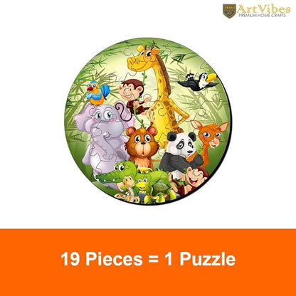 Artvibes Wooden Premium Wild Funny Animal Puzzles for Kids Age 2 and 3 | 19 Piece Puzzles | Fun Learning Brain Booster for Little Champions