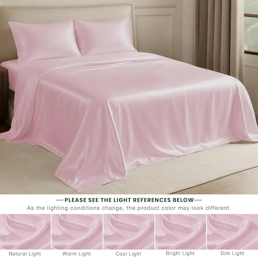 Cloth Fusion Satin Bedsheet for King Size Bed Set of 1 Satin 2 Pillow Covers H603 115 TC Baby Pink