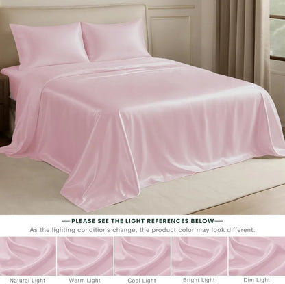 Cloth Fusion Satin Bedsheet for King Size Bed Set of 1 Satin 2 Pillow Covers H603 115 TC Baby Pink