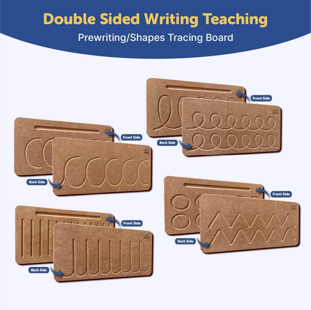 Mini Leaves Wooden Pattern Practicing Tracing Board Set of 4 Double Side Board for Kids | Educational Writing Board for Kids