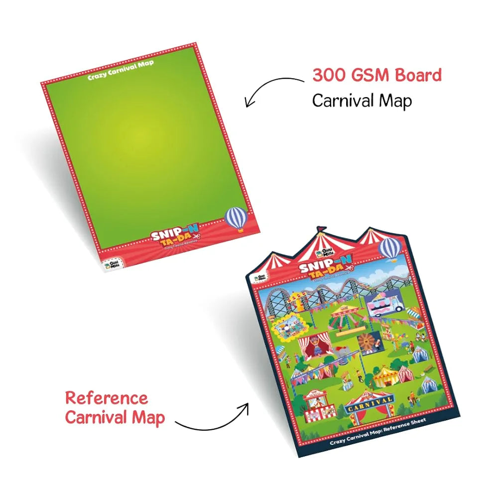 GiniMini Snip 'N' Ta-Da-Crazy Carnival – Scissor Activity Kit for Kids 4 5 6 7 | Fine Motor Development, Pre-Printed Craft Sheets, Child-Safe Snip Scissors, DIY Carnival Crafts | Fun Learning Gift