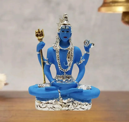 Gold Art India Resin 999 Silver Plated Blue Shiva Idol Blue
