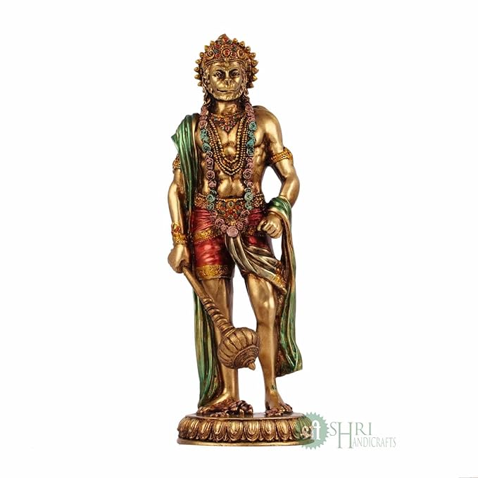 Indicast 10" Inch Cold Cast Resin Hanuman Ji Showpiece Antique Decor Decor Standing Bajrangbali