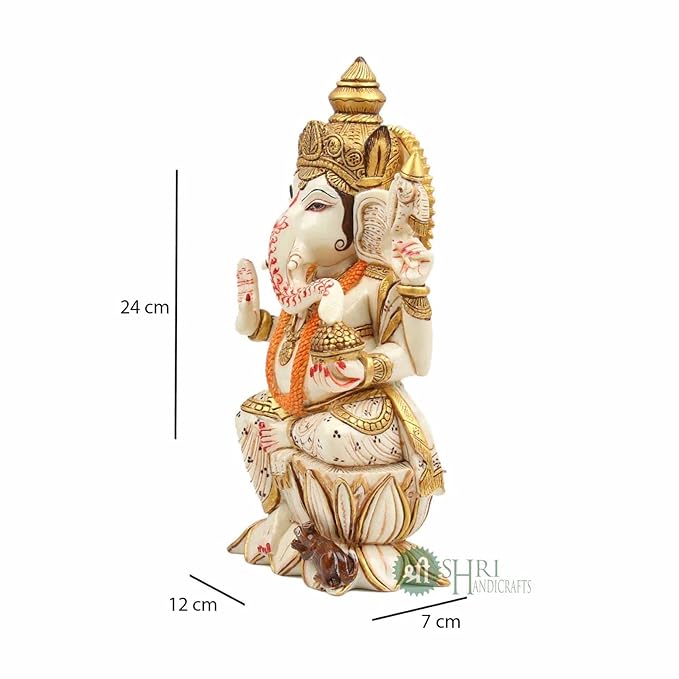 Indicast Resin 8" Inch Lord Ganesha Fine Painting Hindu God Ganesh Ganpati Idol Figurine | Home & Office