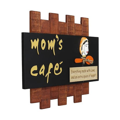 Ecraftindia Mom's Cafe Wood Wall Hanging | Brown