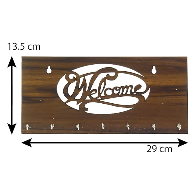 Ecraftindia Welcome Theme Wooden Key Holder With 7 Hooks