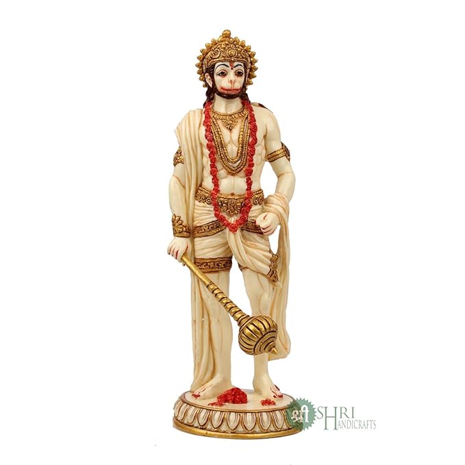 Indicast Resin 10" Inch Hanuman Ji Standing Gold Painting Bajrangbali Idol Gift Article