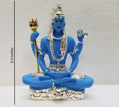 Gold Art India Resin Silver Plated Blue Shiva Idol for Car Dashboard Mahadev Murti Silver Blue Shiva