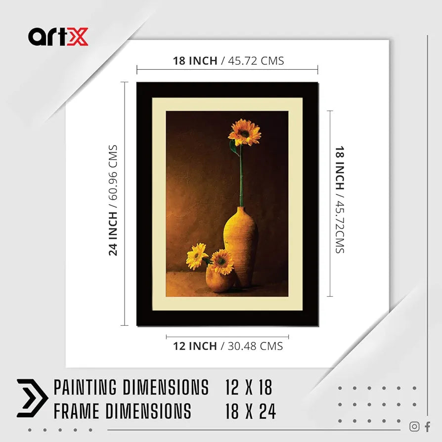 ArtX Paper Premium Sunflower With Vase Wall Art Painting Floral