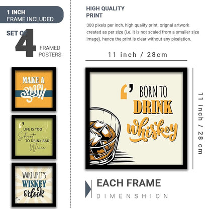 Kotart Born to Drink Framed Wall Posters for Bar Kitchen Restaurant Set of 4
