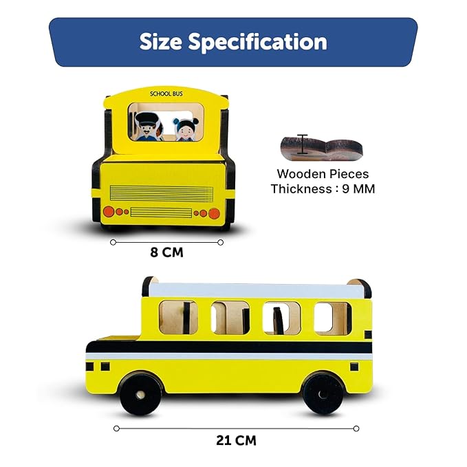 Mini Leaves School Bus Adventure | Wooden Play Set With 5 Figures Little Toddler Toy Explorers | Fun and Imaginative Toy for Kids