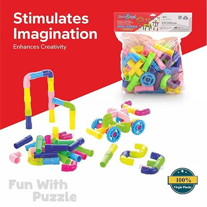 Zudo Toys Multi Coloured Educational Play And Learn Plastic Building Block Set Pipes Puzzle