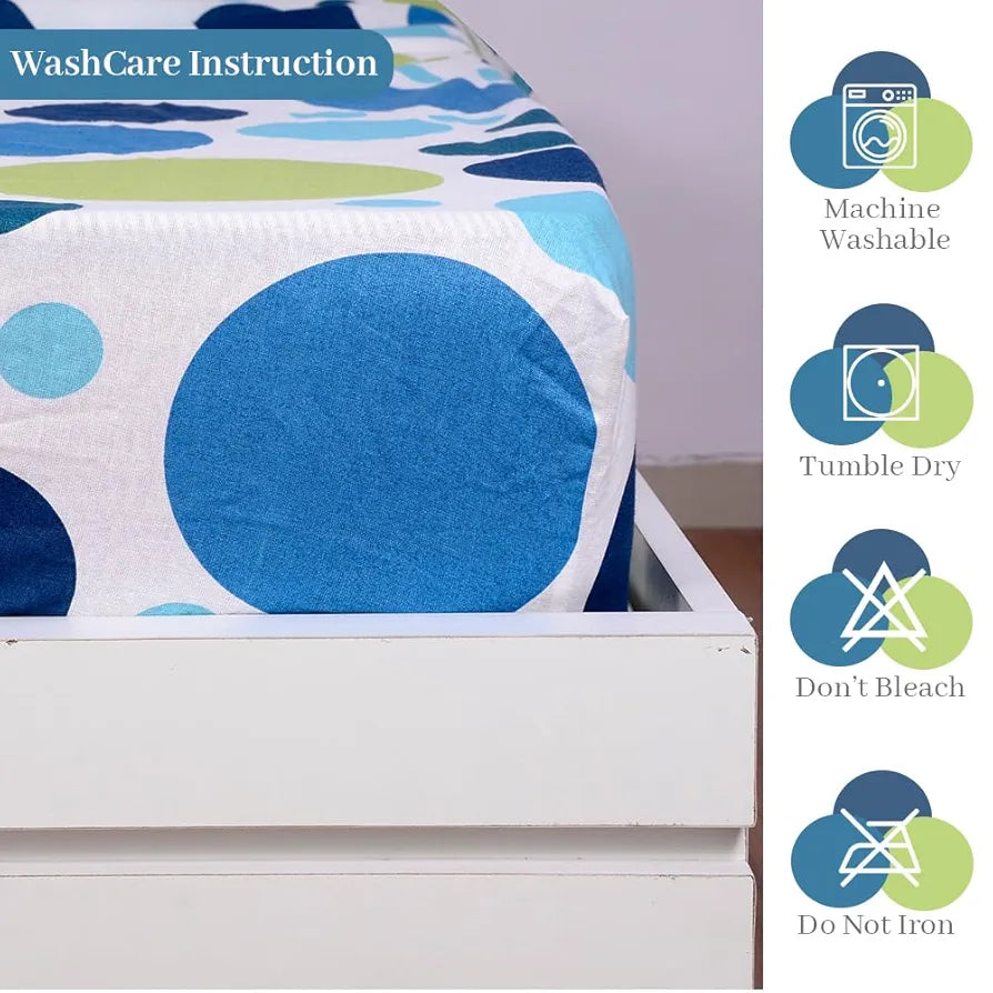 Divine Casa 144 TC Polka Print Blue Skin Friendly 100% Cotton Elastic Fitted Bedsheets King Size Colour Blue Grotta