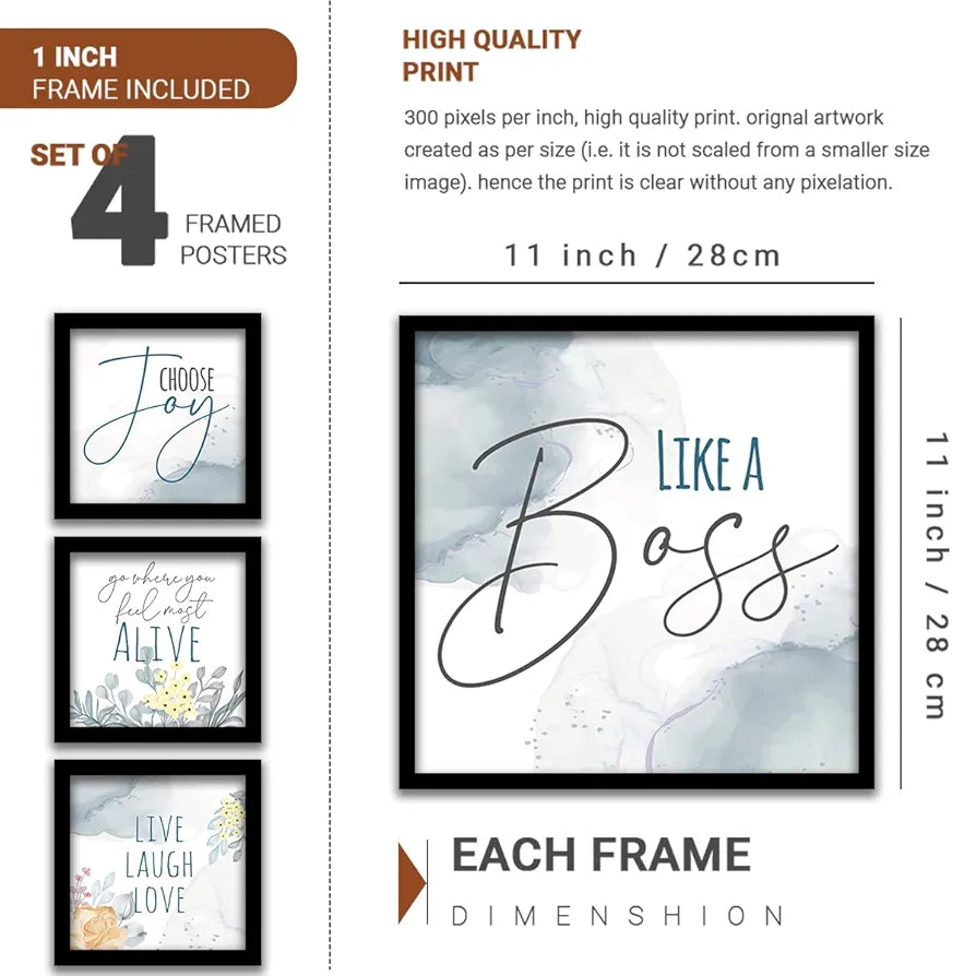 Kotart Like A Boss Motivational Wall Frames for Home and Office Set of 4