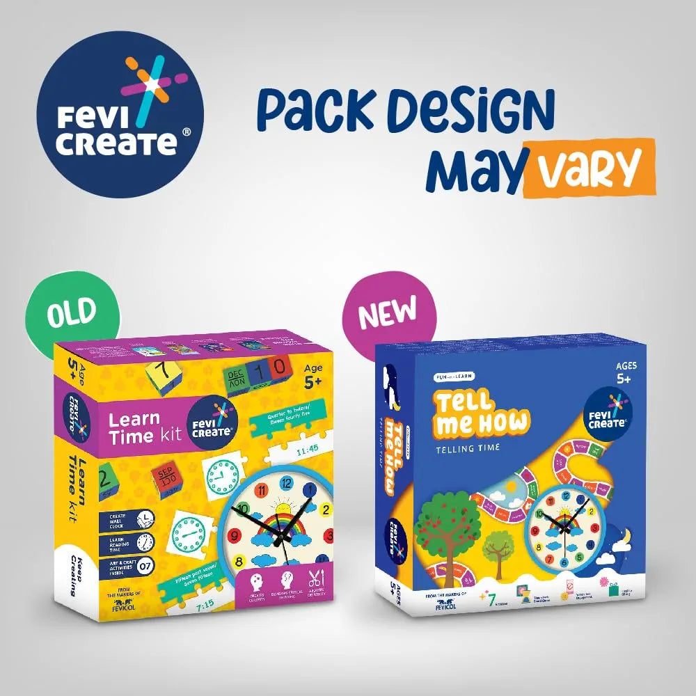 Fevicreate DIY Learn Time Kit craft materials provided 7 craft activities board games and puzzles All in one solution art and craft kit Learn to read time easily Ideal gift for girls and boys 5+ years