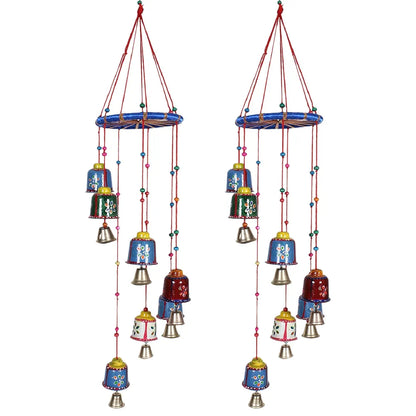 Kuber Industries Handcrafted Wall Hanging Bells with Ring Traditional Rajasthani Hand Painted Bells