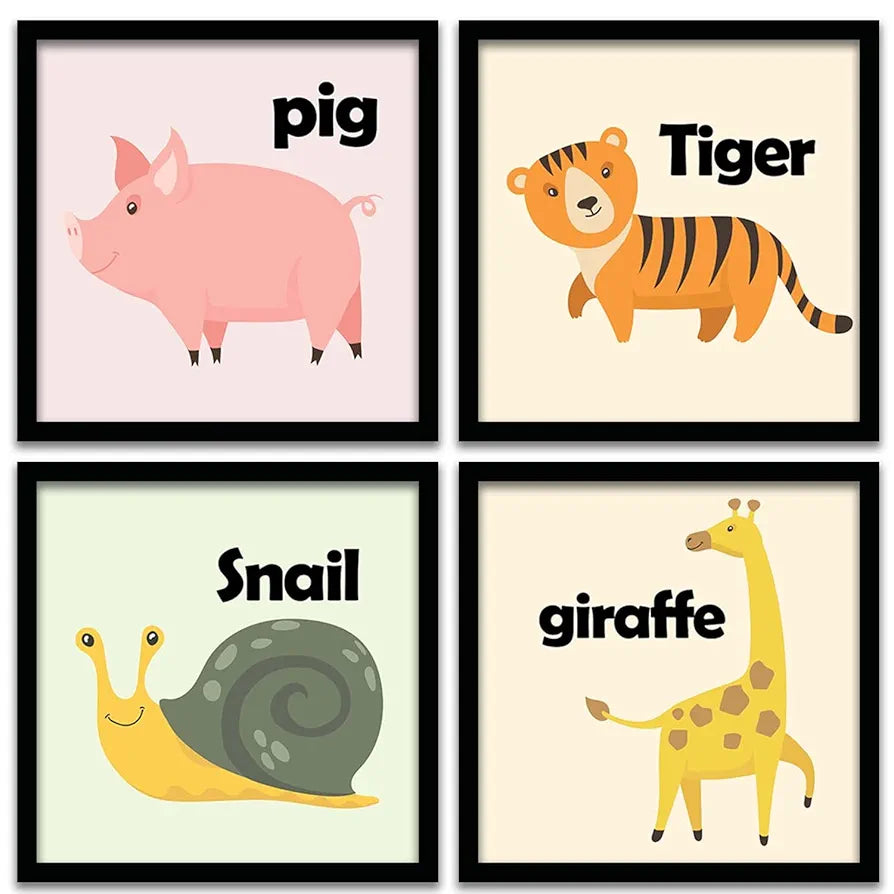 Kotart Animal Names Frames for Kids Room Decor Set of 4