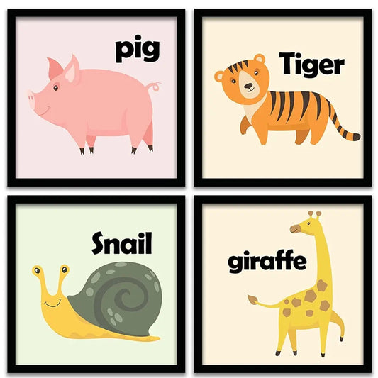 Kotart Animal Names Frames for Kids Room Decor Set of 4