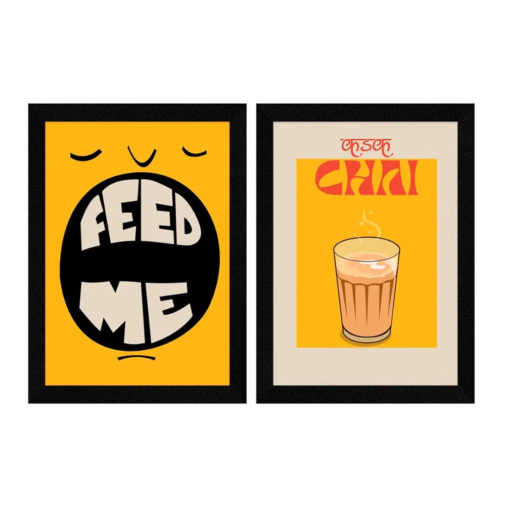 meArtX Paper Kitchen Dining Area Cafe Bar Restaurant Funny Framed Quotes Feed Me Set of 3