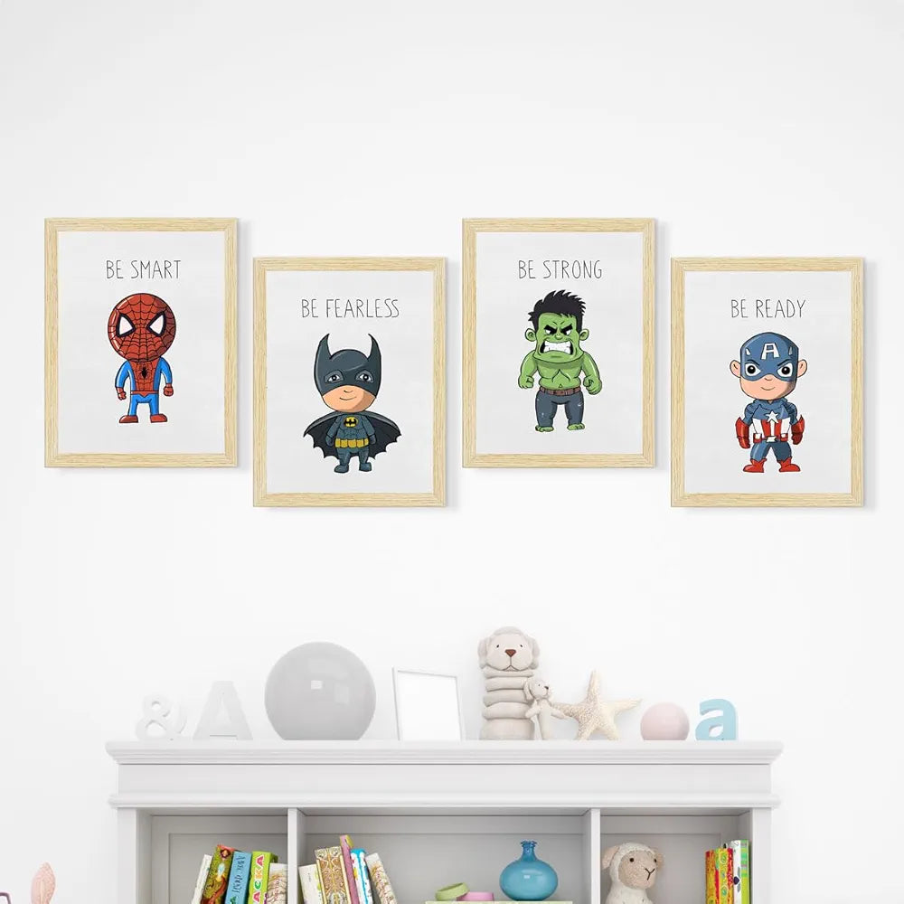 ArtX Wall Paintings Superheroes Kids Room Wall Frame Set Of 4