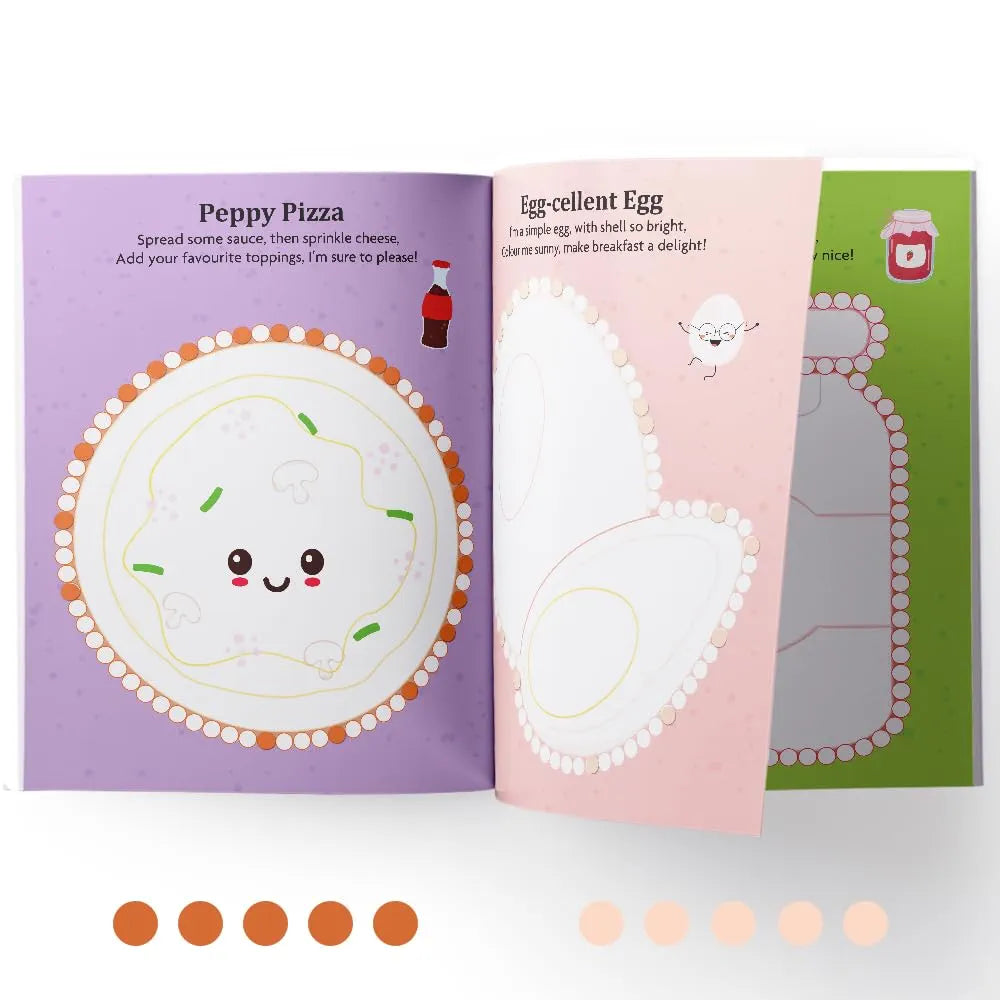 2000 Dotted Colouring Fun I Food We Eat Colouring Sticker Book for Kids Age 4+ I Packed with 2000 Stickers I 16 Pages + 4 Sticker Sheets I Fun Preschool Activity Book by Majestic Book Club