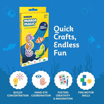 Fevicreate Stick-n-Create Mirror Magic Ocean Adventures Kit | Multi-Coloured Sparkly Stickers | Ocean Creature Templates | Travel Friendly | Boosts Creativity | Screen-Free Play | Gifting | Ages 3 +