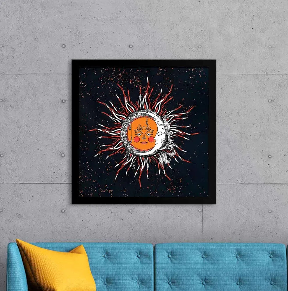ArtX Sun And Moon Madhubani Big Canvas Painting With Frame