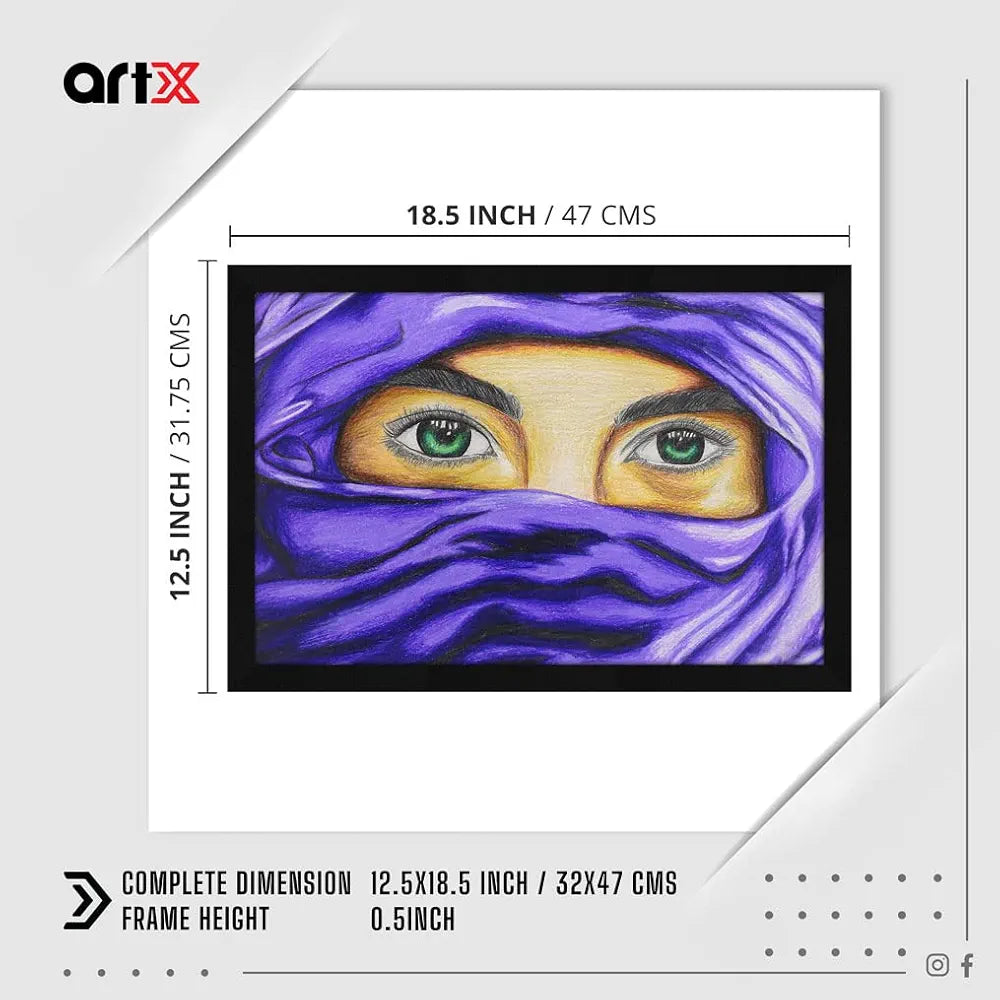 ArtX Paper Pencil Colors Mysterious Eyes Framed Wall Art Painting Set of 1