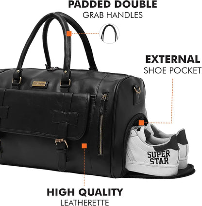Fur Jaden Weekender Premium Duffle Bag with Shoe Pocket for Travel for Men and Women Made of Faux Leather with Attachable Shoulder Strap Cabin Holiday Bag 