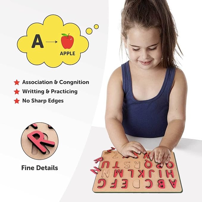 Mini Leaves Wooden Capital Alphabets Letters Learning Board Educational Puzzle for Kids 3+ Year
