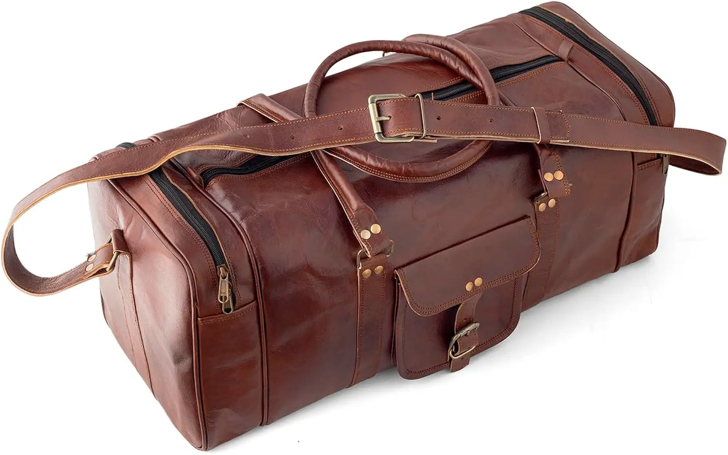Goatter Genuine Leather Multi Pockets Travel 22" Inch Duffle Bag for Men Large Size
