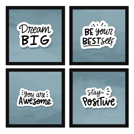 ArtX Paper Motivational Quote Dream Big Wall Art Painting With Frame Set of 4