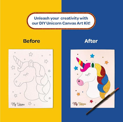 Mini Leaves Diy Art Set Unicorn Diy Canvas Art Kit With Wooden Easel, Premium Paint Kit for Kids 6+ Years
