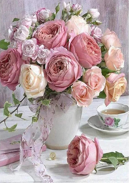 TREXEE Morning Pink Roses DIY Acrylic Paint by Numbers Kit for Adults Kids Beginner Number Painting Kit Painting Acrylic Oil Painting Wall Decoration 