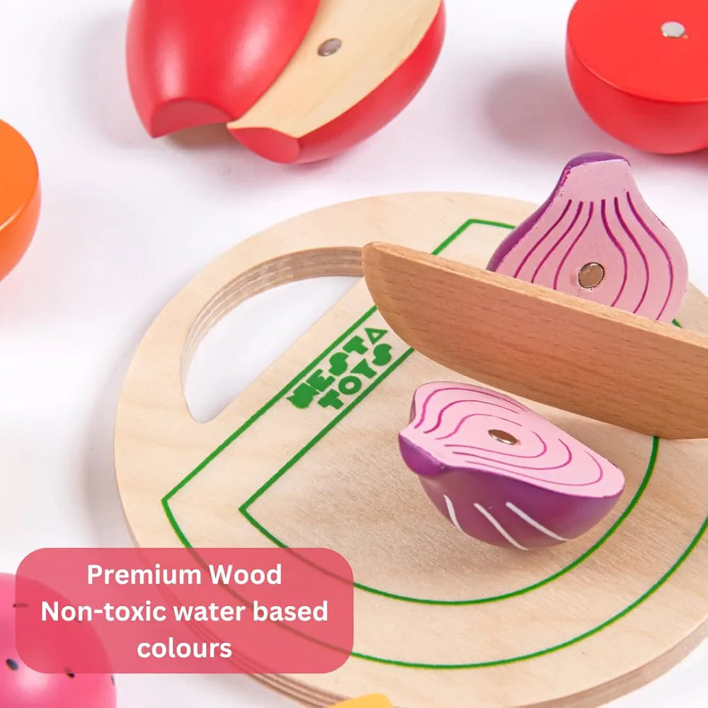 NESTA TOYS - Wooden Vegetable and Fruit Toy Set | Pretend Play Food | Kitchen Set Toy 