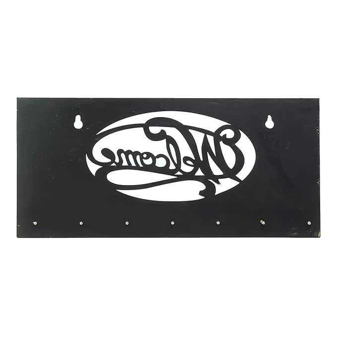 Ecraftindia Welcome Theme Wooden Key Holder With 7 Hooks