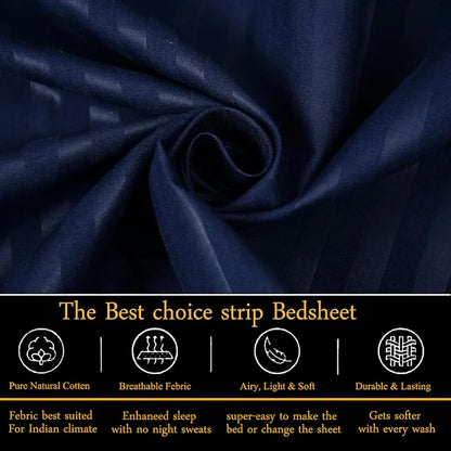 Fresh From Loom Breathable King Size Flat Bedsheets Hotel & Home Double Bedsheet Set With 2 Pillow Covers 144 TC Navy Blue