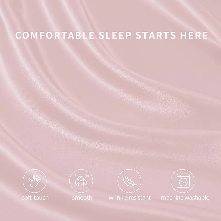 Cloth Fusion Satin Bedsheet for King Size Bed Set of 1 Satin 2 Pillow Covers H603 115 TC Baby Pink