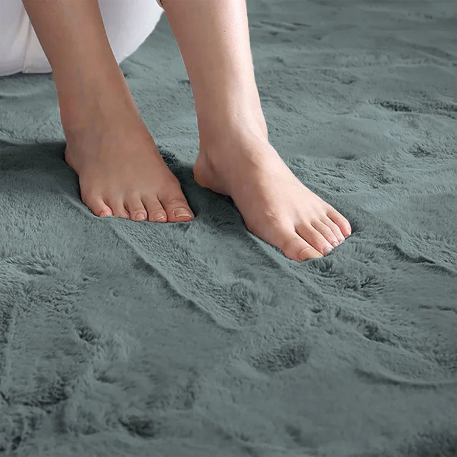 Luxe Home International Ruffle Bath Runner Rabbit Fur 1000 GSM Super Soft Anti Skid Rug for Bedroom 2 X 5 Ft  Colour Grey
