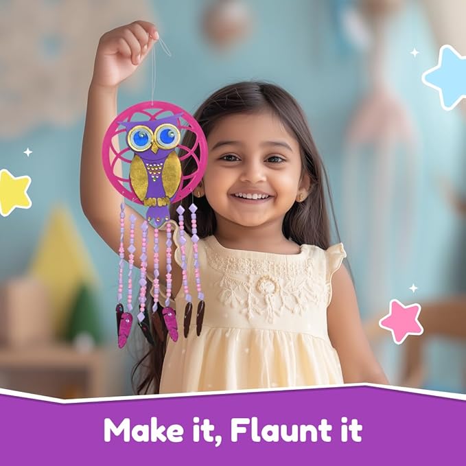 Bloomingo Art & Craft Kit - Owl Dreamcatcher | Fun Diy Dream Catcher Kit for Kids | Themed Dream Catcher With Fun Foil Stickers