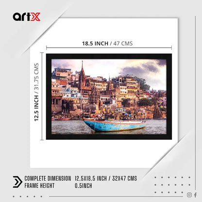 ArtX Paper Varanasi Ghat Wall Art Painting Framed