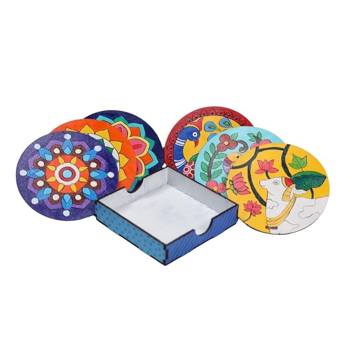 Hobby India Mandala Coaster Diy Painting Kit | Arts & Crafts Set for Kids & Adults (Ages 5+) | Includes Acrylic Paints & Brush