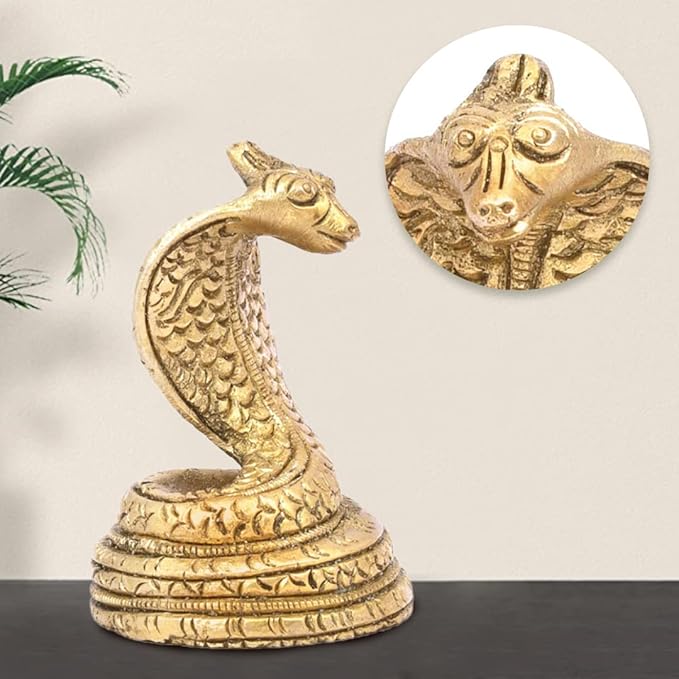The Advitya Brass Snake Statue for Shivling | Snake Idol Showpiece for Pooja & Decor | 2.5" Inch
