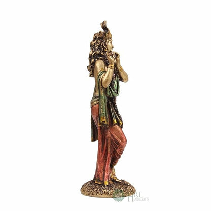 Indicast 10" Inch Cold Cast Resin Krishna Showpiece Antique Decor Thakur Ji for Gifting Purpose