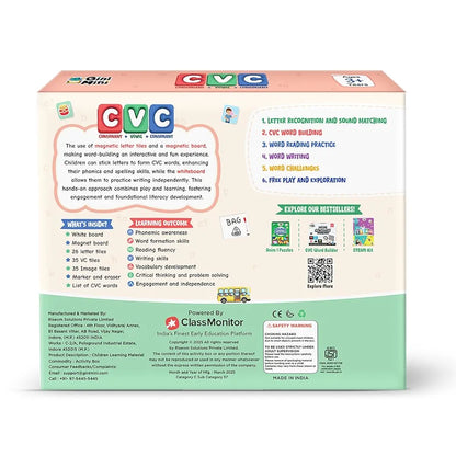 GiniMini CVC Word Builder - Letter Tiles & Whiteboard - Learn to Read, Write & Build CVC Words - Educational Toy for Kids 3 4 5 6 Years