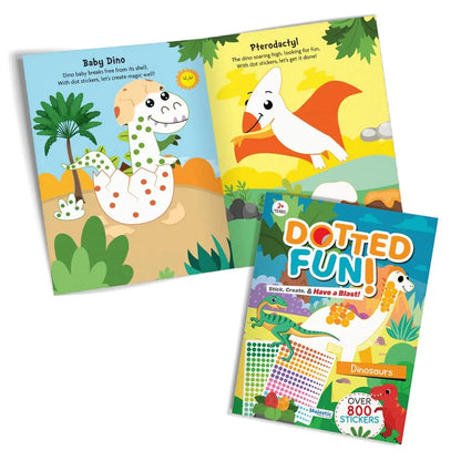 Dinosaurs Dotted Fun Sticker Book for Kids Age 2+ I 800+ Dotted Stickers I 16 Pages + 4 Sticker Sheets I Fun Preschool Activity Book By Majestic Book Club