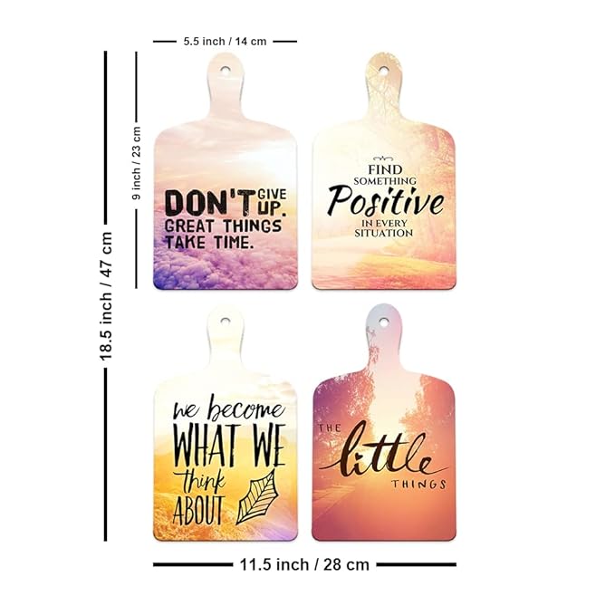 Artvibes Positive Things Designer Wooden Wall Hanger for Home Decor | Modern Artworks | Set of 4