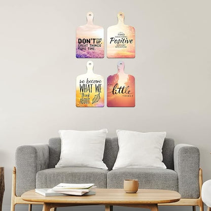 Artvibes Positive Things Designer Wooden Wall Hanger for Home Decor | Modern Artworks | Set of 4