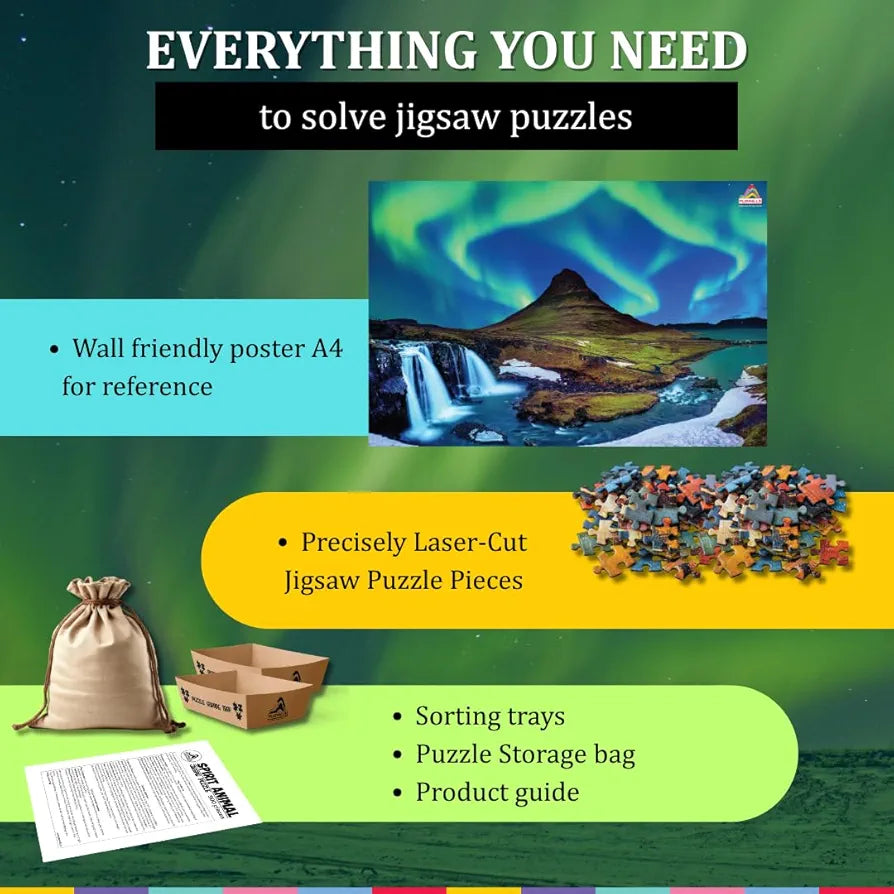 Playhills Aurora Borealis, Northern Lights  Landscape Wooden Jigsaw Puzzle for Children and Adults 8+ Years| Focus, Mind Relaxation Puzzles Family and Activity Games